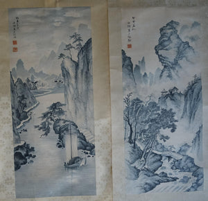 Two Ink Paintings of Mountains and River by Yang Hansan (楊漢三), 1944